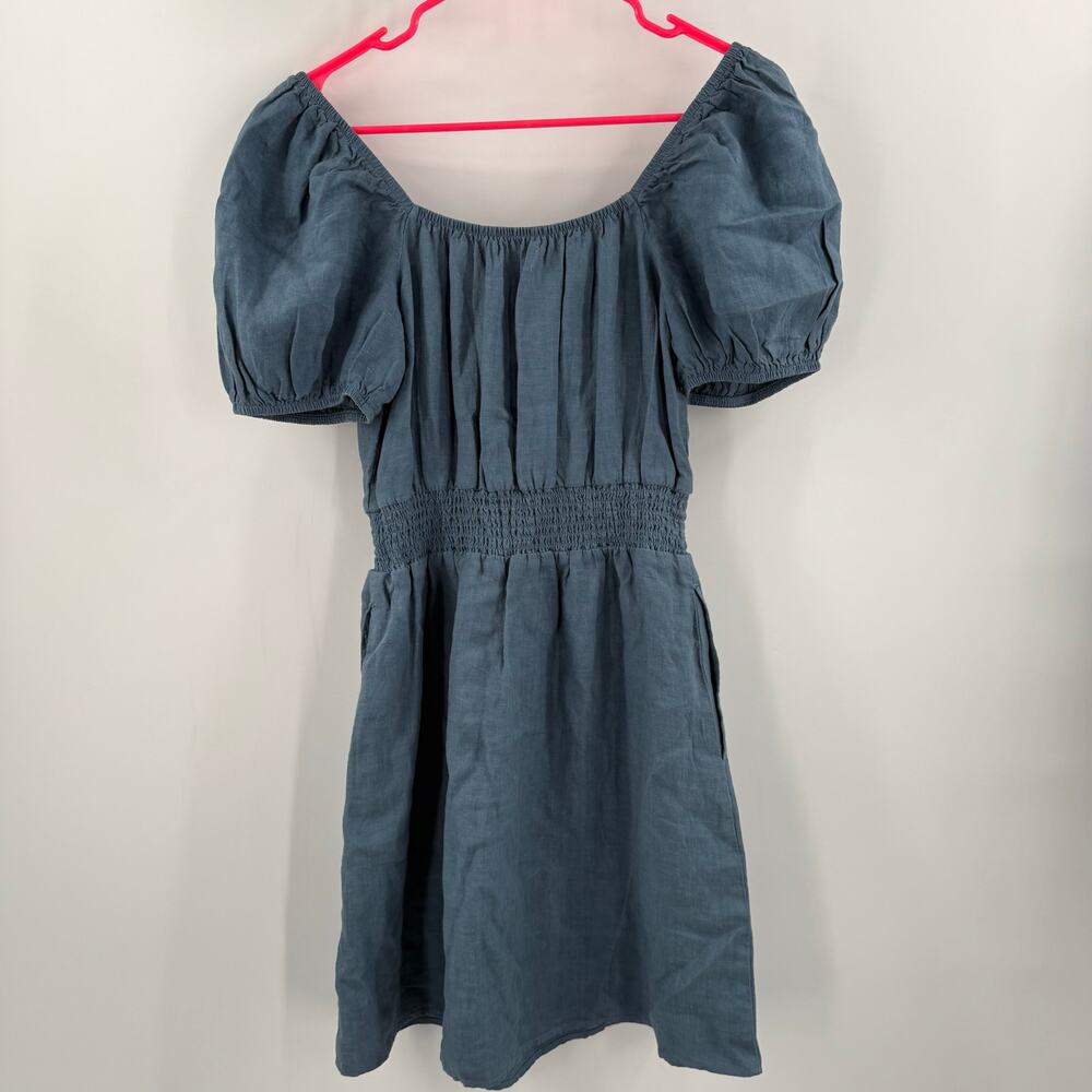 Cloth & Stone Dress Size Small NEW Anthropologie 100% Linen Mini Blue Smock NWOT - Picture 5 of 16